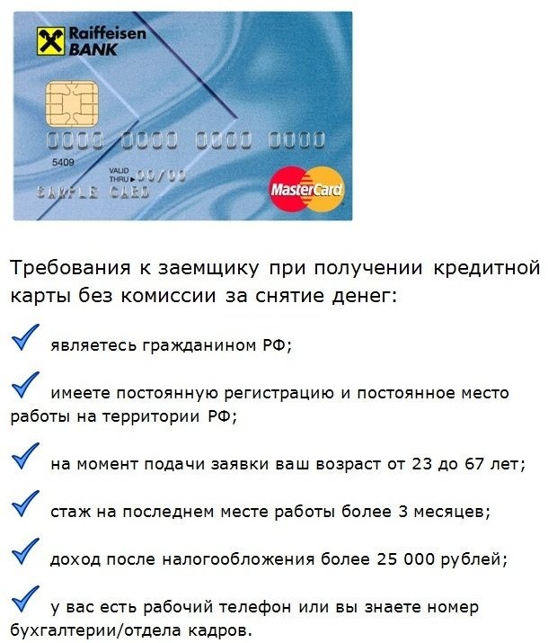 требования при получении кредитной карты без комиссии
